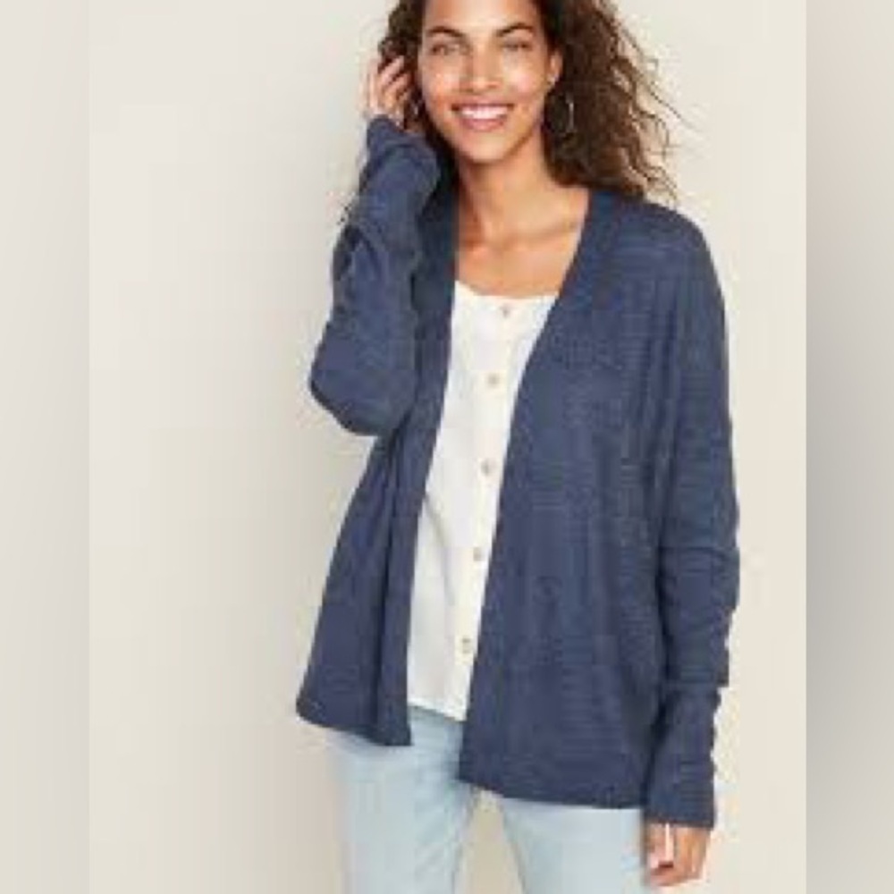 Old Navy Blue Cardigan Women's Oversized Open Front Cozy Soft Fall size Large